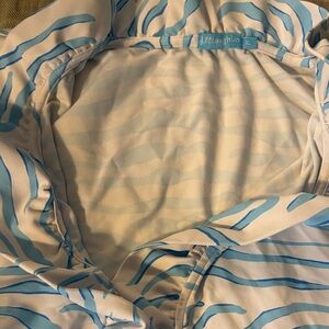 J. McLaughlin Light Blue and White Patterned Dress, XL